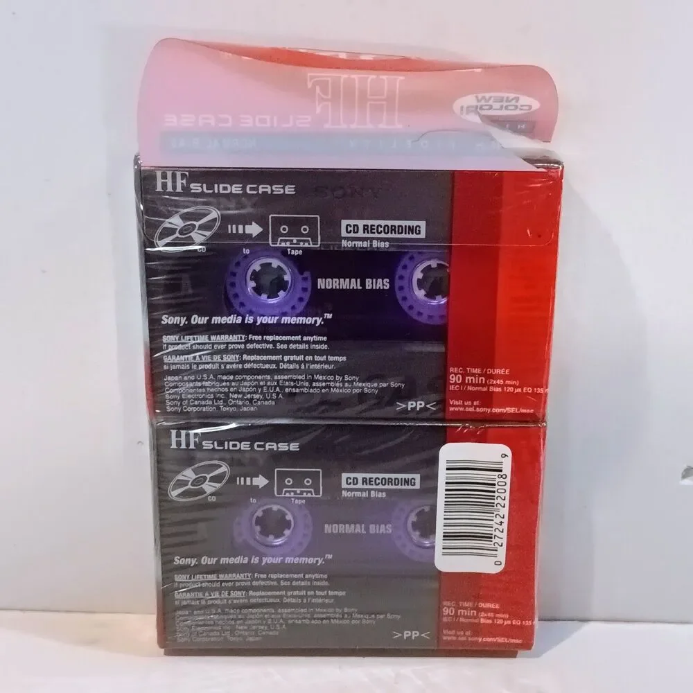 Vtg Sony High Fidelity Slide Case Blank Cassettes-2 Pk-Purple-90 Min-Normal Bias